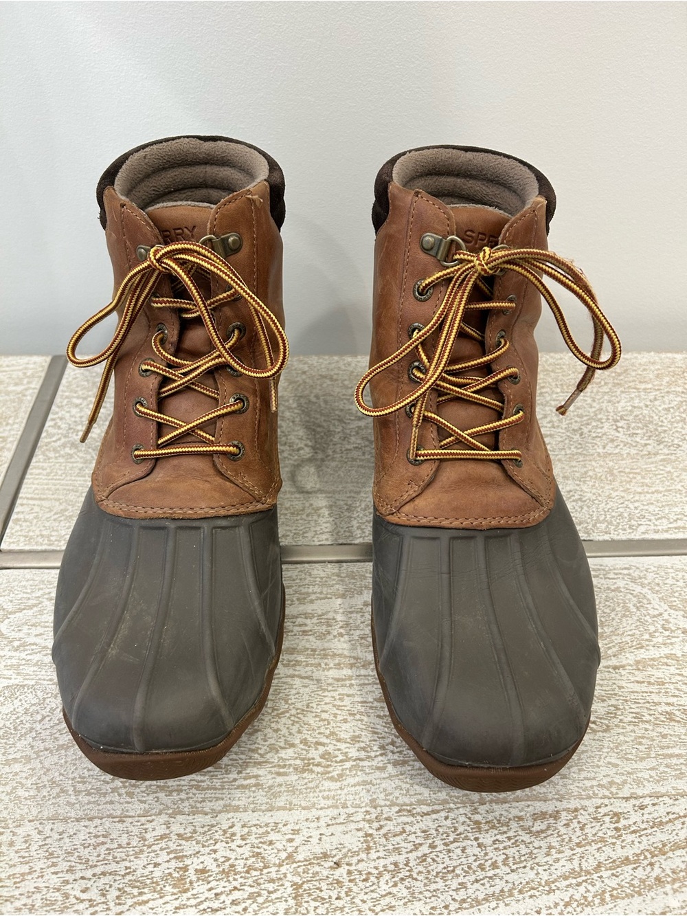 Sperry Brown Leather & Dark Rubber Duck Boots - Lace-Up Rain & Snow